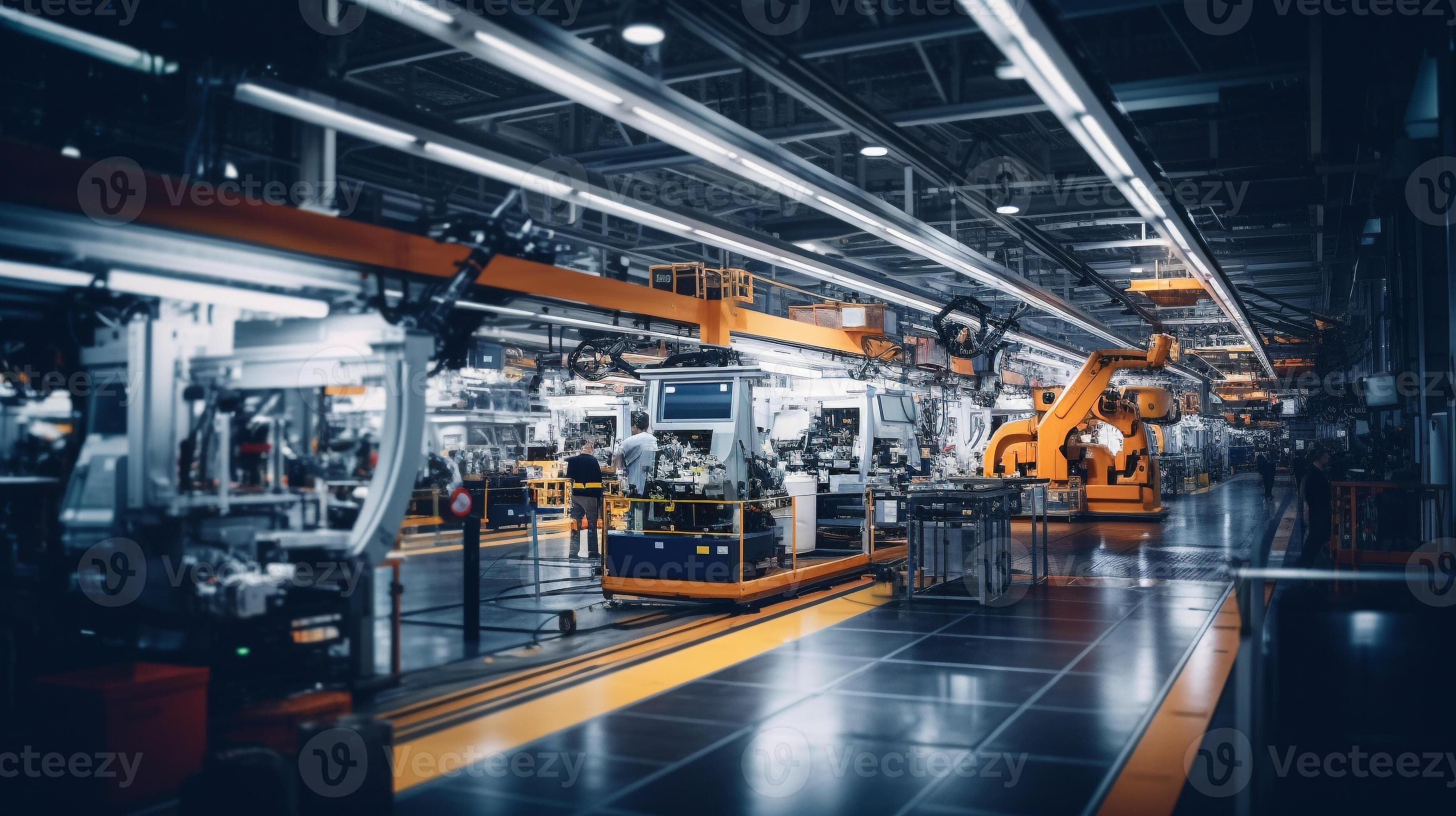 A modern factory with smart IoT sensors and industrial automation.